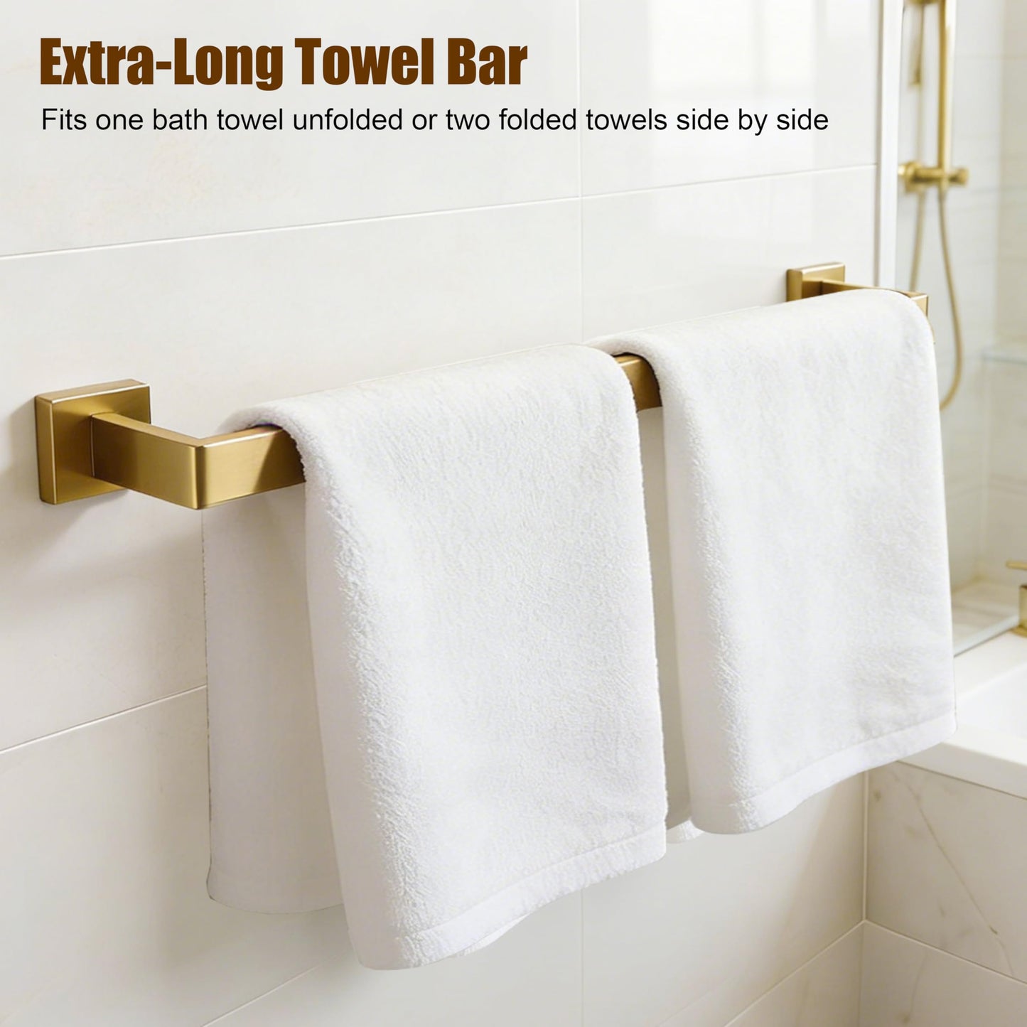 KOSEOO 5-Pieces Brushed Gold Bathroom Hardware Set, SUS 304 Stainless Steel 24.48 Inch Square Towel Bar Set with Towel Ring Robe Towel Hooks and Paper Towel Holder for Bathroom Wall Mounted