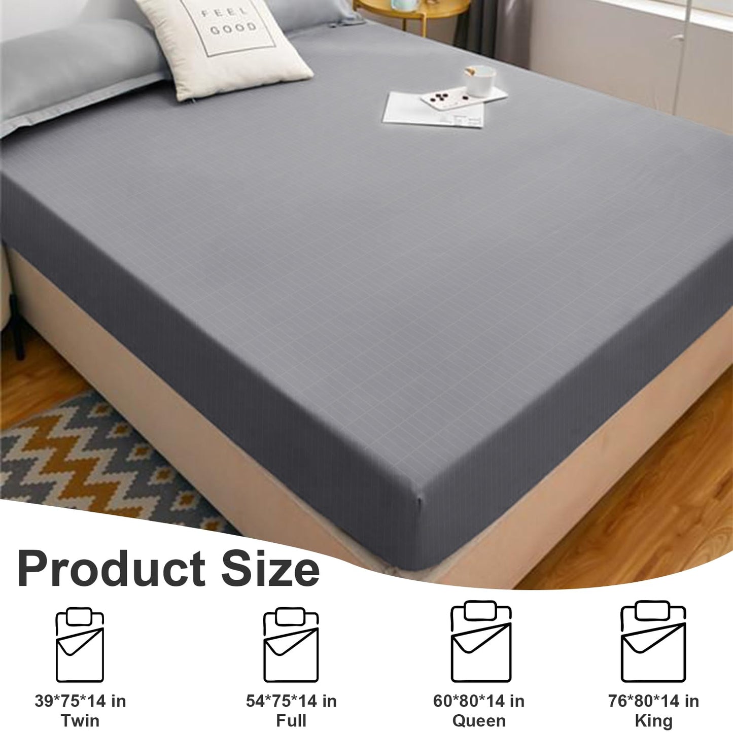 Grounding Sheets,Twin Fitted Sheet with Grounding Wire for Better Sleep,90% Organic Cotton 10% Pure Silver,Earth Connected Bed Sheets(Gray, 39 * 75 * 15inch)