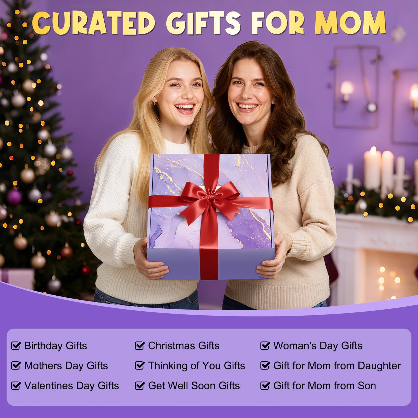 Gift for Mom, Mothers Day Gifts for Mom from Daughter or Son, Lavender Relaxing Spa Gift Baskets with Flannel Blanket, Thoughtful Self Care Gifts for Mother’s Day, Christmas, Valentine’s Day