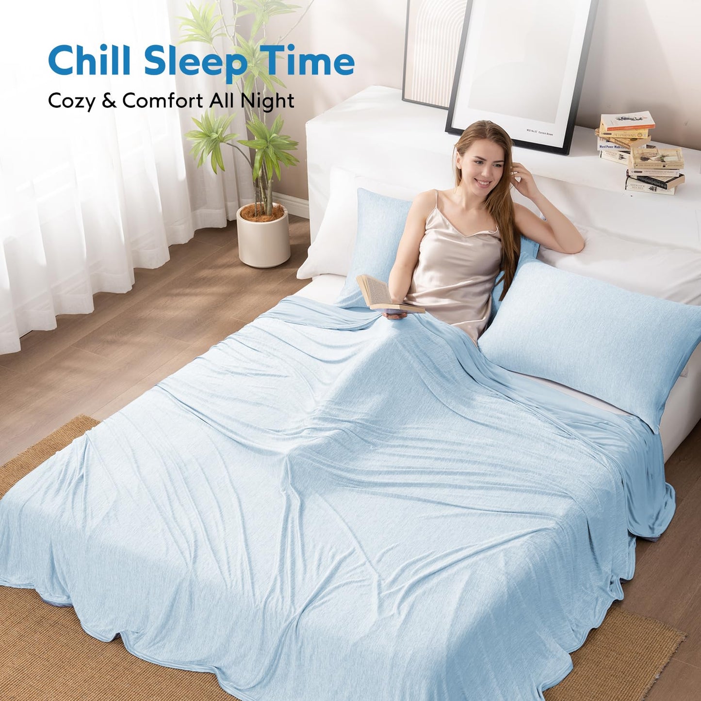 HOMFINE Cooling Blanket for Hot Sleepers - Summer Blanket Thin Lightweight Breathable Soft Double Side Enhanced Cooling for Bed Couch Sofa, Keep Cool for Night Sweats (Light Blue, 60 x 80 inches)