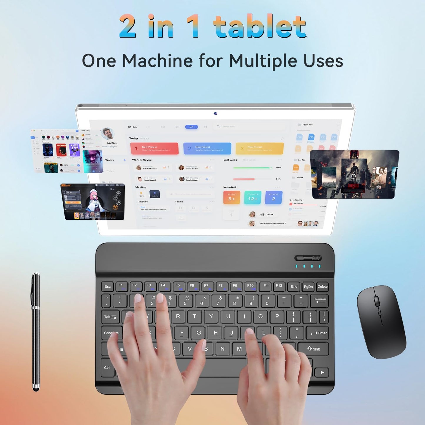 2024 Latest 10.1 Inch Android 14 Tablets, Octa-Core Tablet, 64GB ROM+8(4+4)GB RAM/128GB Expand, 13MP+5MP Dual Camera, 5G WiFi, Bluetooth, FHD IPS Display, 2 in 1 Tablet with Keyboard, Case, Stylus