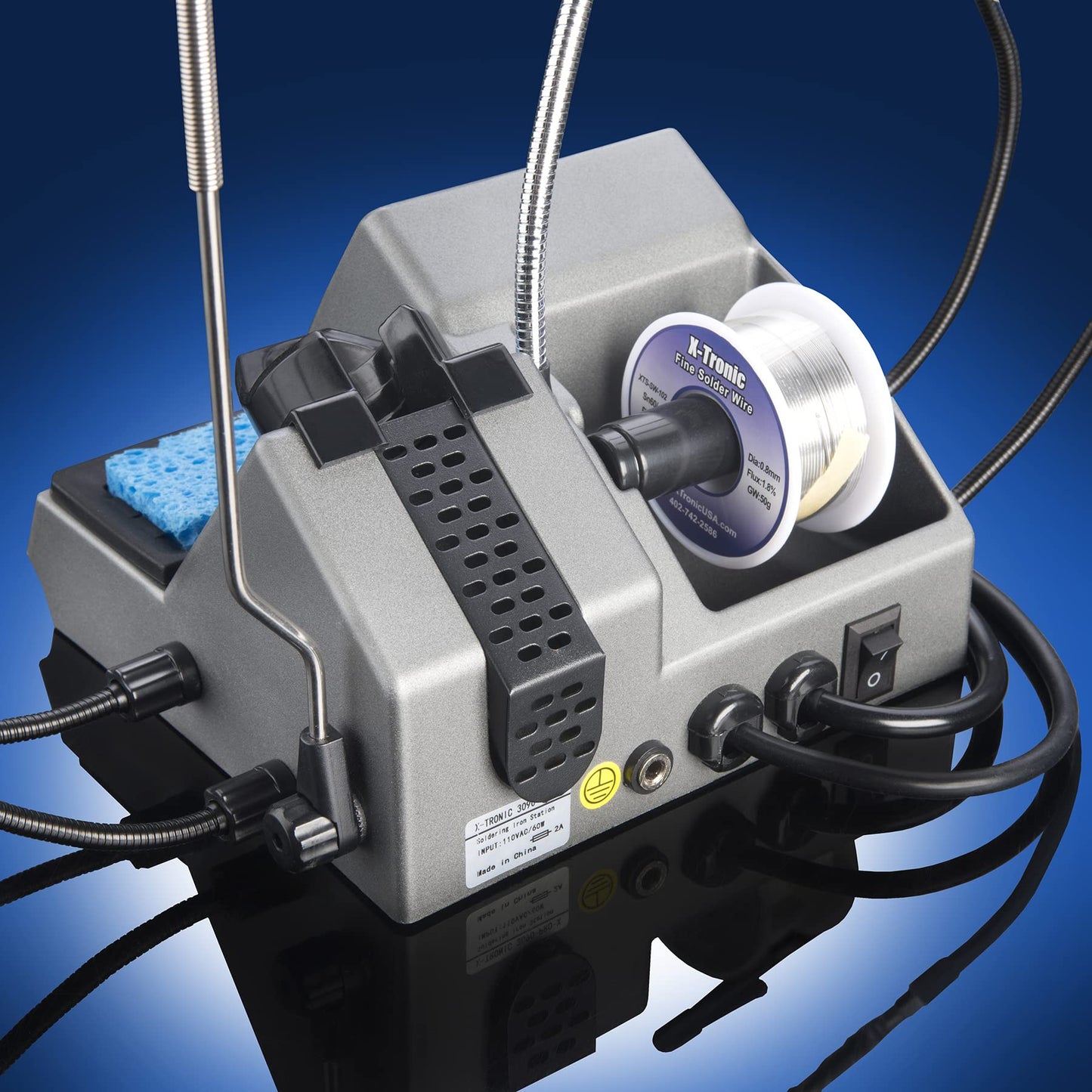 X-Tronic 3090-PRO-X – 75 W Soldering Iron Station – 5 Extra Tips, 2 LED Displays, Sleep Func, C/F, 3 Temp Presets, Mini Mag Lamp, 4 Helping Hands, Solder Sucker, Tweezers, Solder, Brass & Wet Sponges