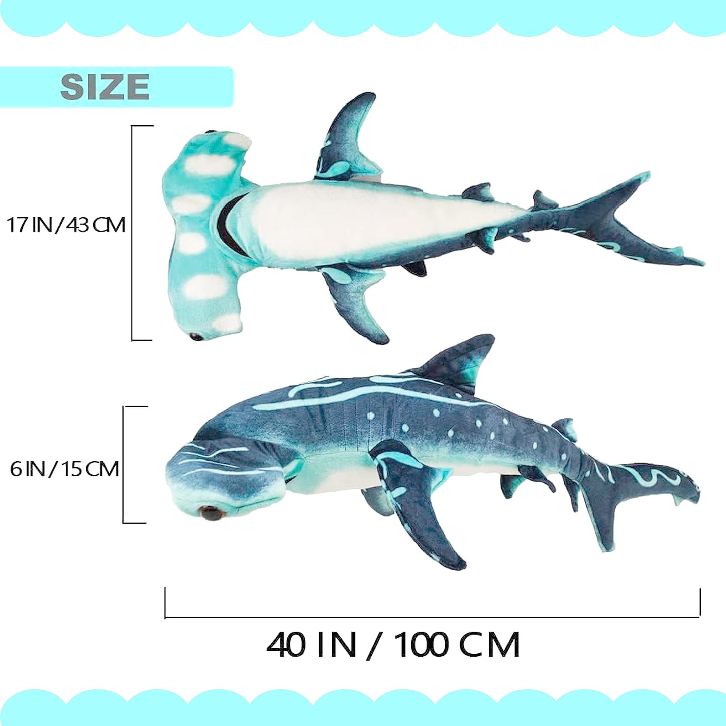 Beeyybuy 40 inch Hammerhead Shark Stuffed Animal - Giant Shark Plush Toy