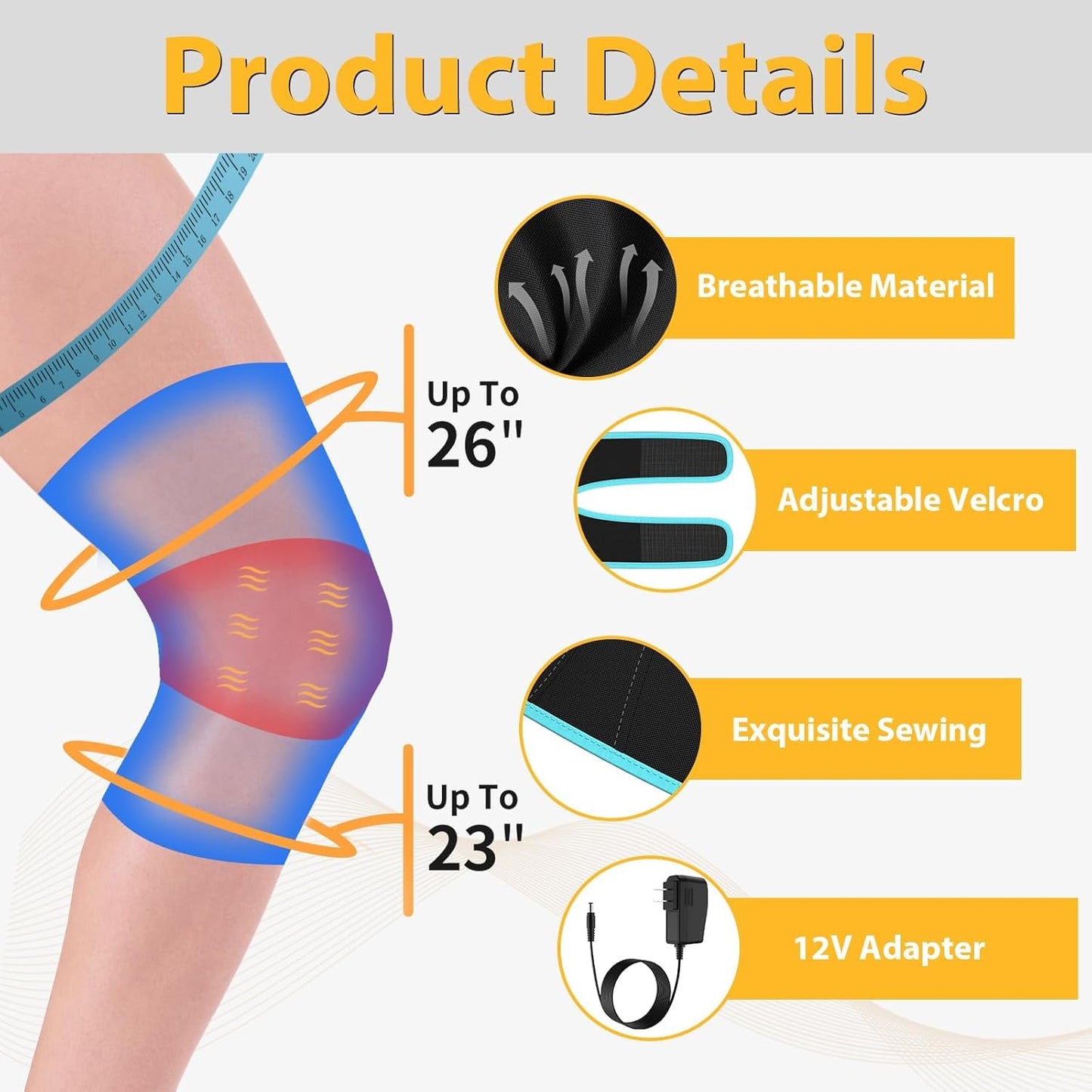 Knee Massager with Heat & Air Compression, Heated Knee Brace Wrap, Knee Heating Pad for Arthritis, Joint Pain, 4 Modes 3 Intensities 3 Heat Levels, Leg Massager with LCD Controller (No Battery)