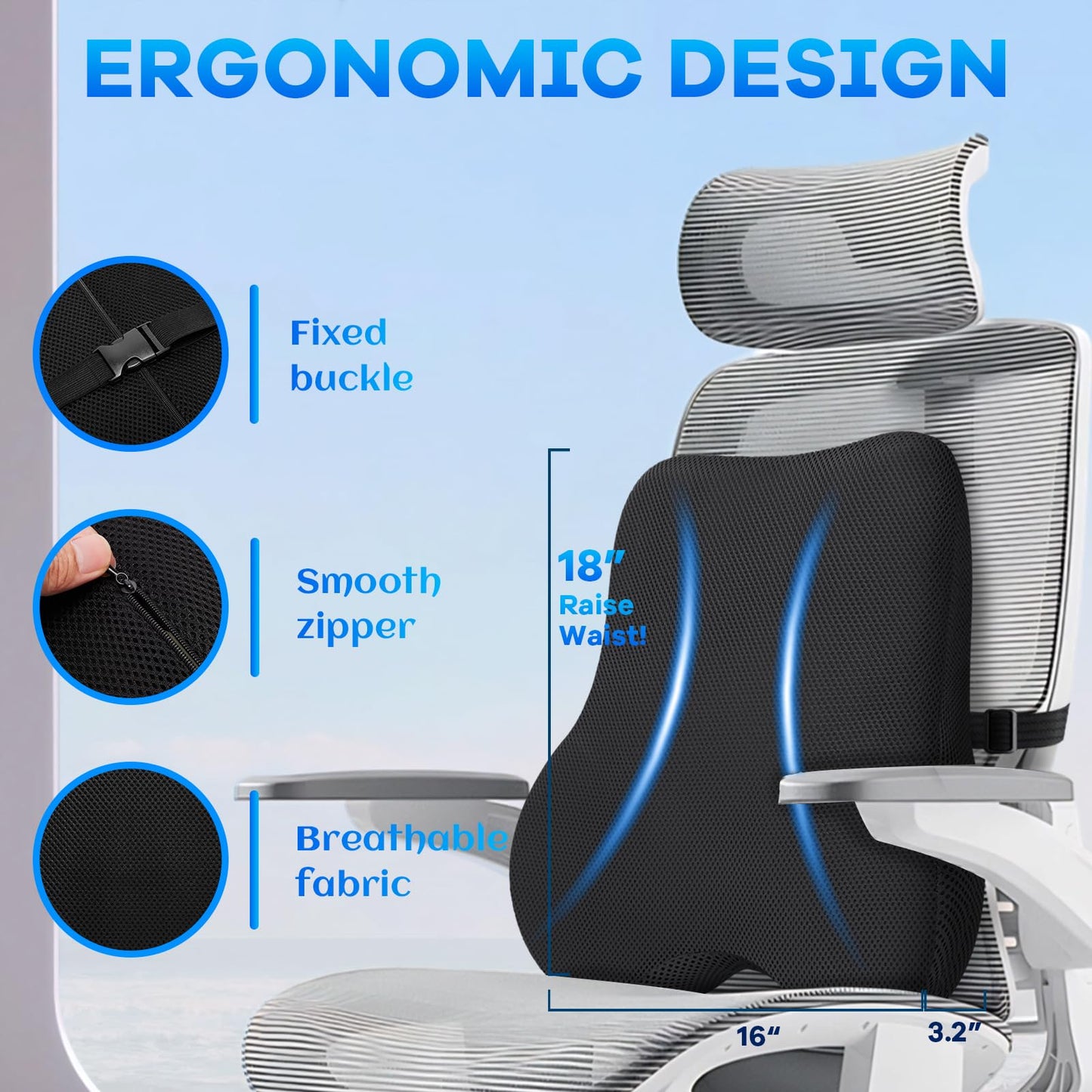 Gel Seat Cushion & Lumbar Support Pillow Set, Cooling Memory Foam for Tailbone & Sciatica Pain Relief, Ergonomic Office Chair Cushion with Breathable Mesh Cover for Car, Home, Wheelchair (Black)