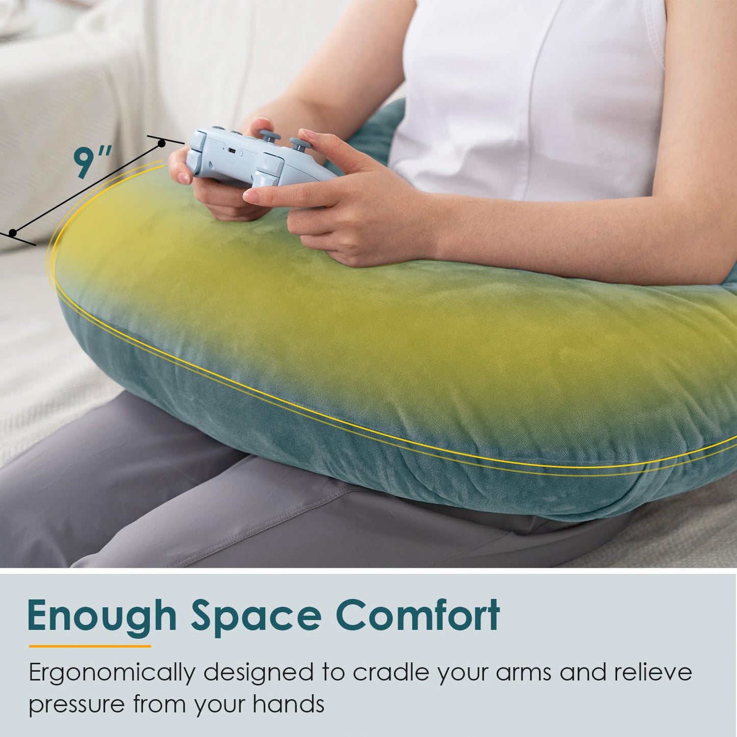 QUEEN ROSE Reading Pillow, Gaming Pillow for Lap, Sitting in Bed or Sofa, Extra Arm Rest for Reading, Playing or Crocheting, Soft Velvet Green