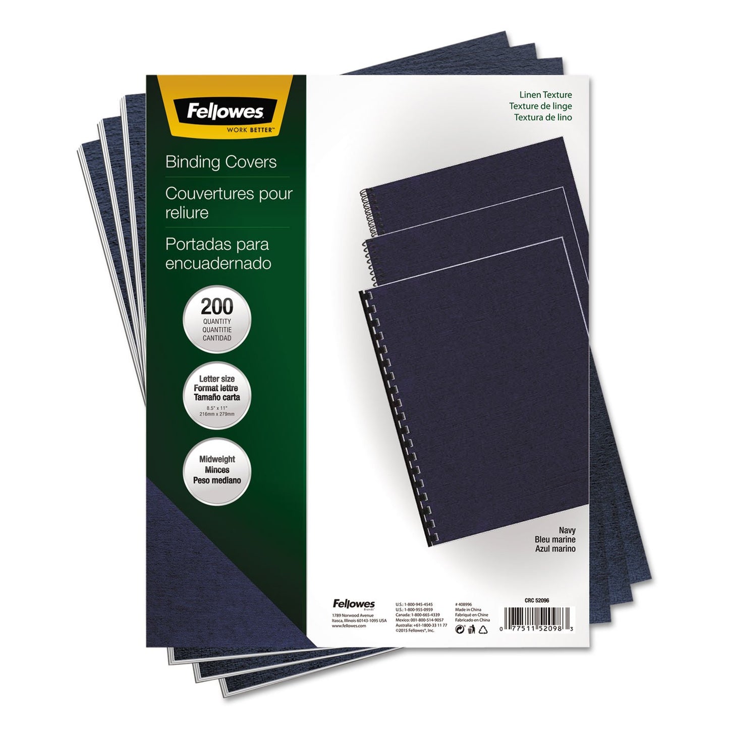 Fellowes Linen Presentation Covers, Letter, Navy, 200 Pack (52098)