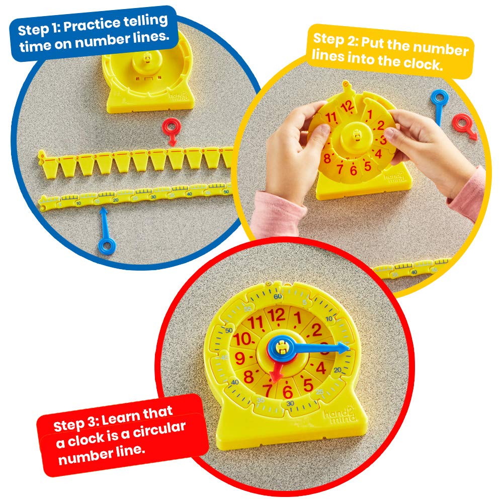 Hand2Mind NumberLine Clock™ for Kids - Math Manipulatives, Analog Clock - Kindergarten Homeschool Supplies (6 Pack)