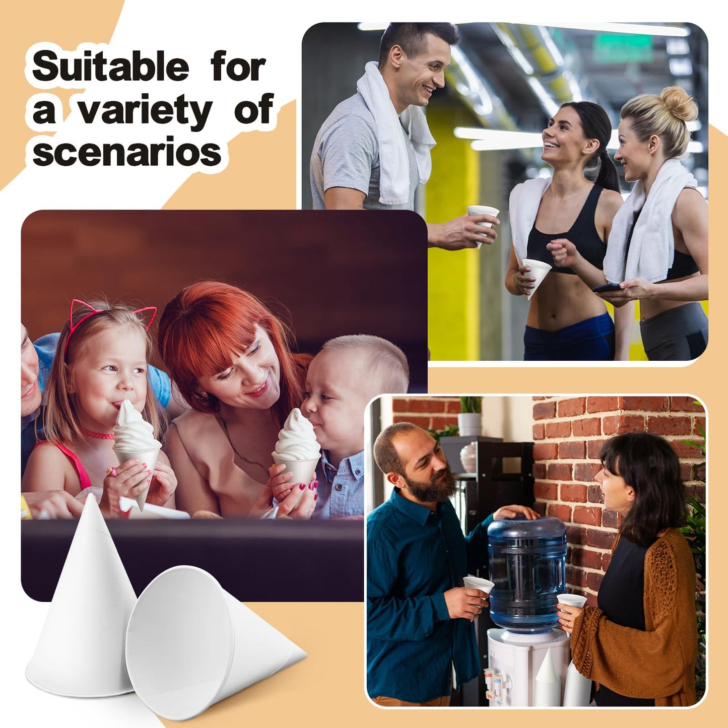 Roshtia 1600 Pcs Paper Cone Cups Thicken Disposable Cone Cups for Shaved Ice, Slushies Water Cooler Dispenser, White (4 oz)