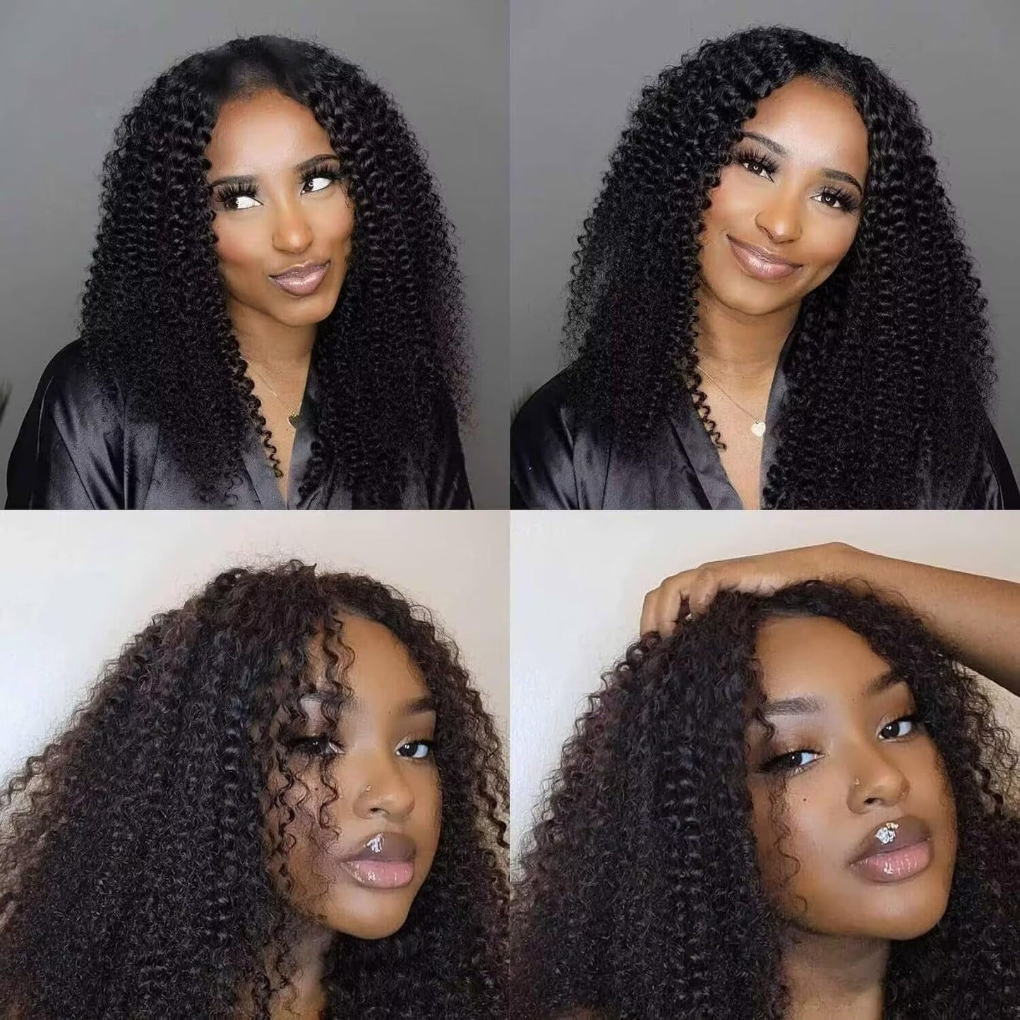 Romface V Part Human Hair Wig for Women 180% Density Brazilian Remy Curly Human Hair No Leave Out Upgrade U part Wigs Afro Kinky Curly V Part Wigs No Sew In No Glue Natural Color 16 inch