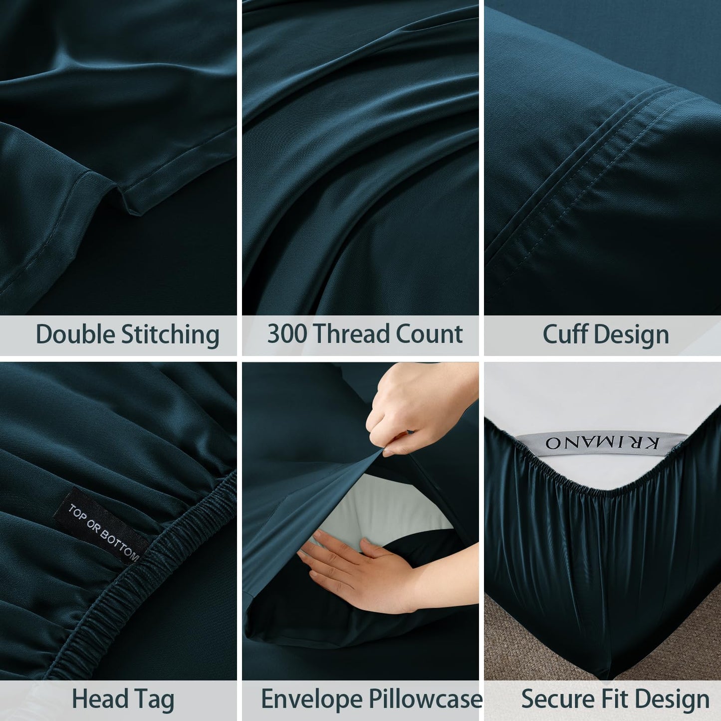 KRIMANO Full Size Sheet Set, Viscose Bamboo Sheets for Bed Set 4pcs, 100% Viscose Derived from Bamboo, Hotel Luxury Silky & Cooling for Hot Sleepers, Deep Pocket Up to 17", Navy Blue