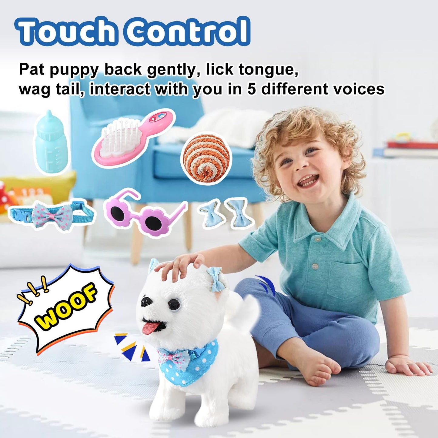 Ylpaprm Samoyed Barking Toy for Kids, Interactive Dog Toy, Small Puppy Walking Licking Doggy with Leash, Electric Talking Sings, Singing Tail for Girl Play