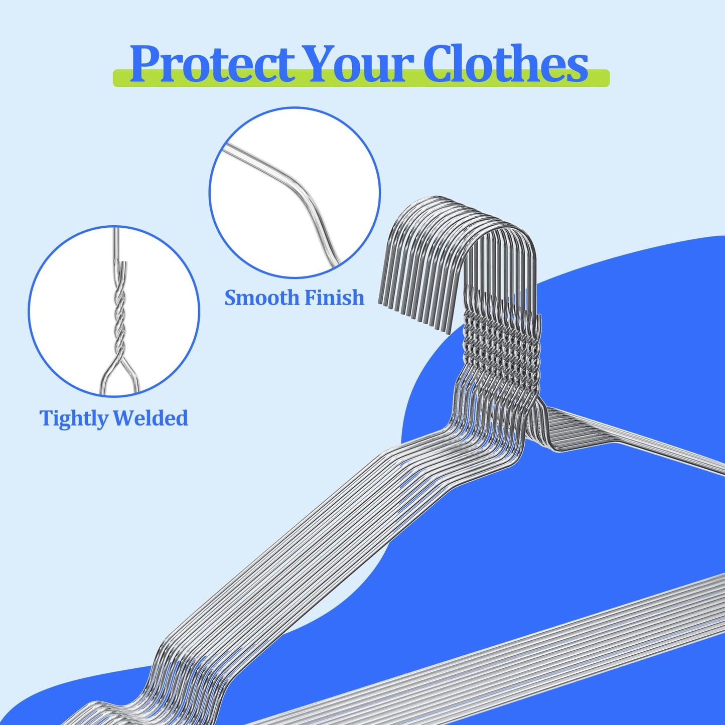 Fotoumgl Metal Wire Clothes Hangers 100 Pack, Space Saving Hangers for Closet Organization, Dorm & Home, 17 Inch Ultra Thin Non-Slip Coat Hanger for Standard Size Shirts, Pants, Dresses (Silver)