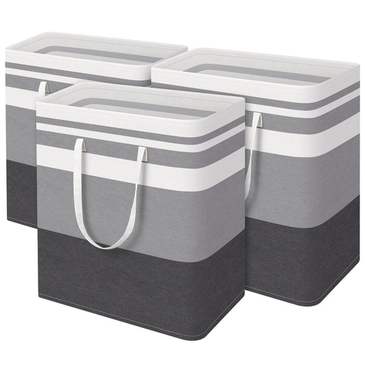 BlissTotes 3-Pack Laundry Basket, Freestanding＆Waterproof Laundry Hamper, Collapsible Tall Clothes Hamper with Easy Carry Handles for Clothes, Towels in the Family and Dorm,Gradient Grey,125L