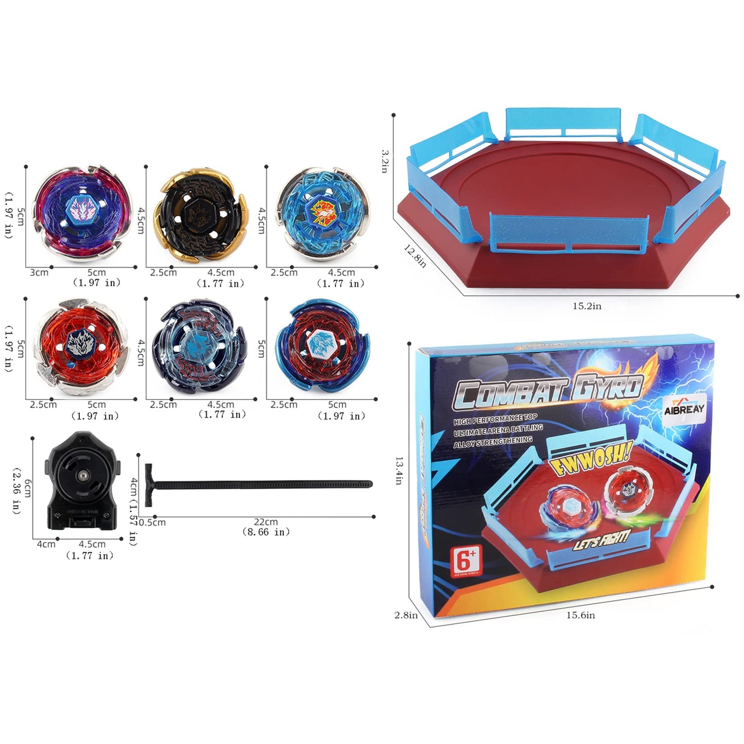 Battling Top Stadium Battle Set, 6 Metal Fusion Spinning Tops 2 Launchers 1 Arena Combat Game, Toy Gift for Kids Boys Ages 6+…