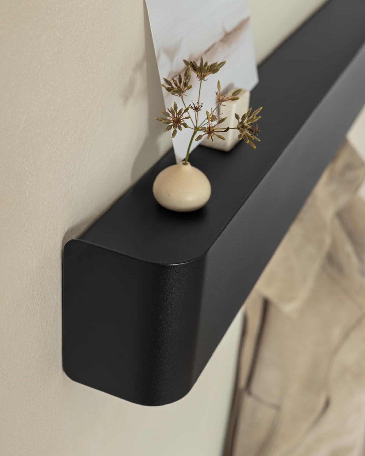 Kazai. Coat Rack Wall Mount with Shelf 'Tone' | Modern Design Coat Hanger with Hidden Hooks and Storage | Hat Rack with Shelf in Metal | Wall-Mounted Purse Organizer | Black
