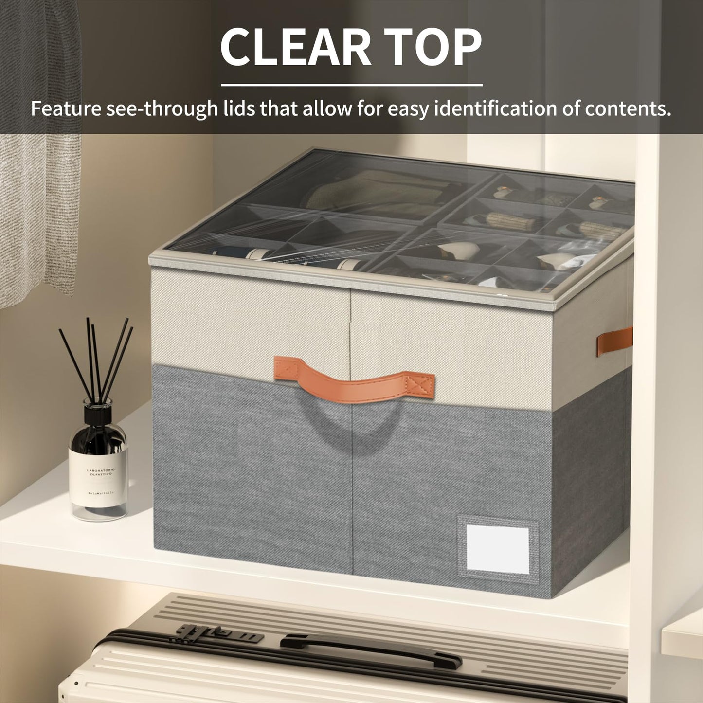 Aokeyee Shoe Organizer for Closet,2 Pack Foldable Shoe Storage Organizer Box Bin with Adjustable Dividers and Clear Cover, Fits up to 16-32 Pairs