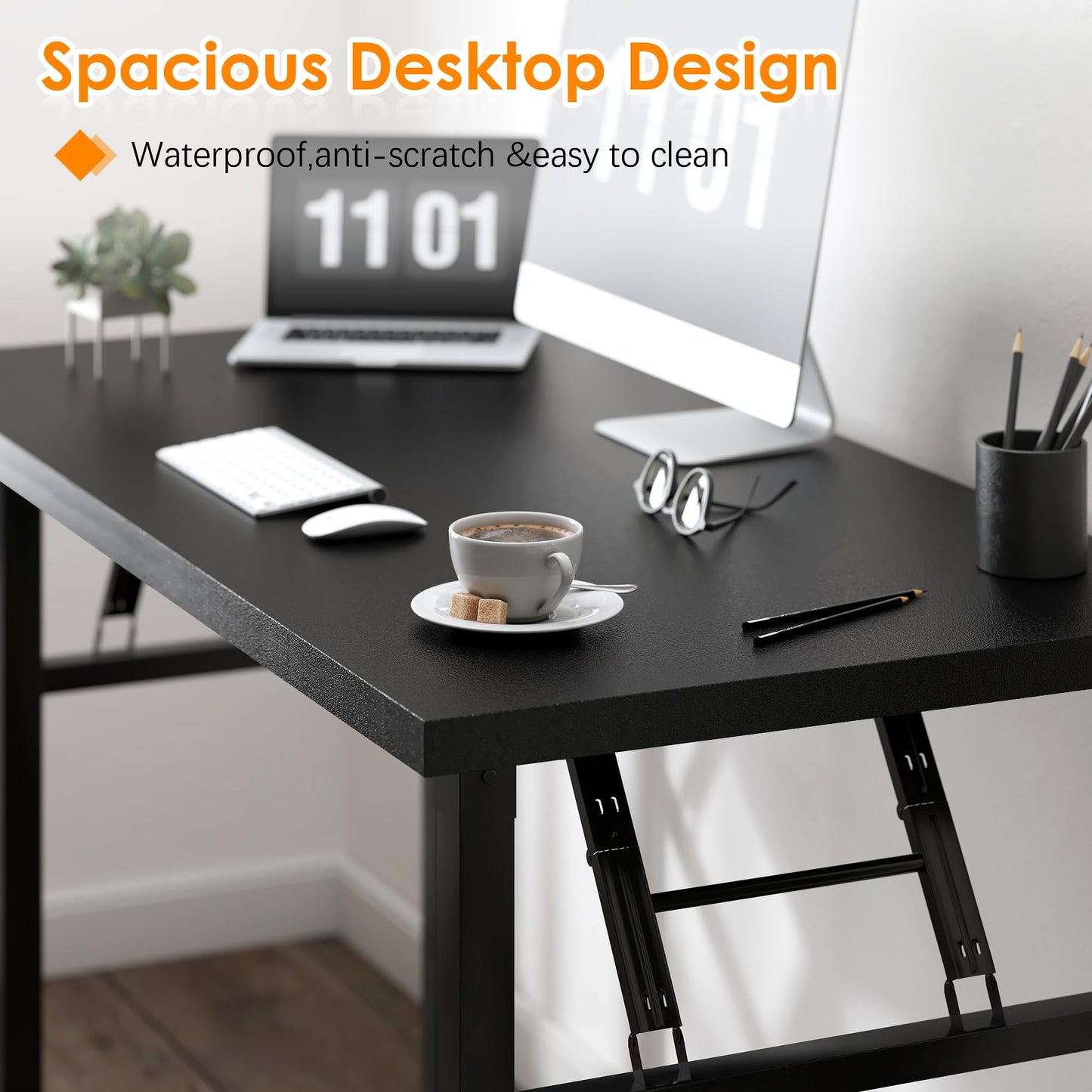 Need 31.5 Inch Folding Computer Desk for Small Spaces, Black Study Foldable Writing Table for Home Office, Bedroom, Dorm Room & Student, No Assembly
