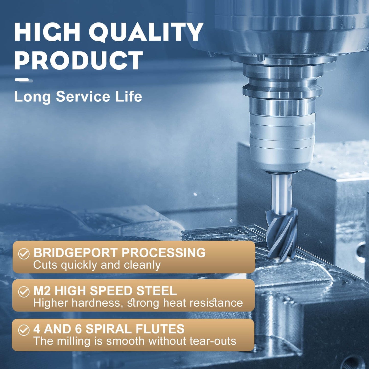 6PCS H.S.S End Mill Set - Bridgeport End Mills 4 and 6 Flute, Cutting Dia 3/4-1 Inch, 3/4" Weldon Shank, Industrial Tools for Versatility and Precision Hard Alloy Steel