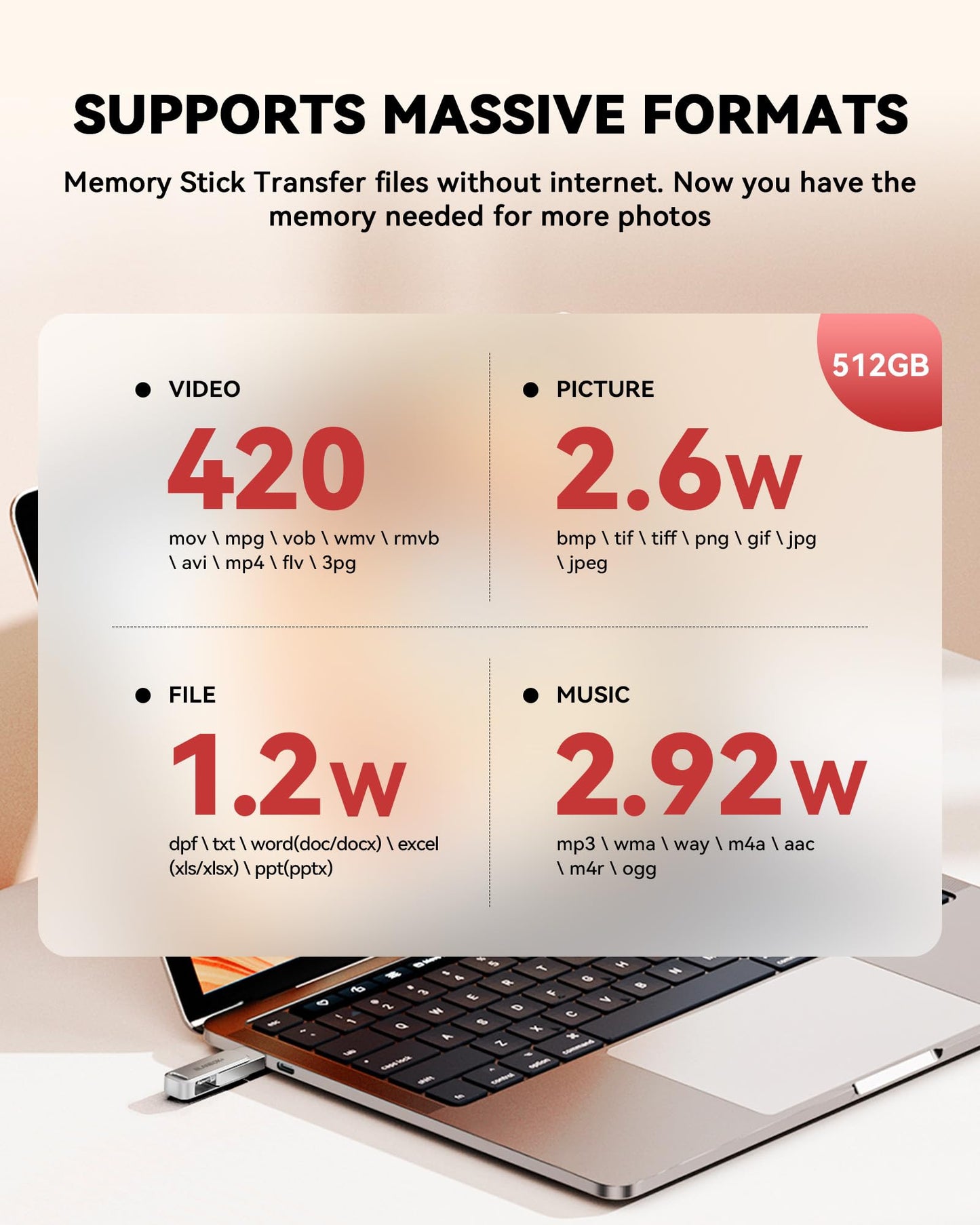 MFi Certified 512GB Flash Drive for iPhone Photo Stick, USB Thumb Drive Memory Stick High Speed USB Drive Photo Storage for iPhone USB Stick Compatible for iPhone/iPad/Android/PC