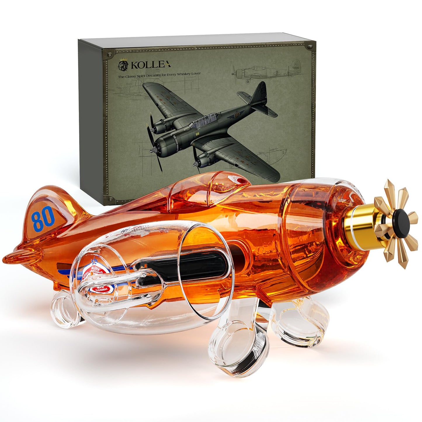 Gifts for Men Dad, Kollea Fighter Aircraft Whiskey Decanter Set with 2 Detachable Glasses, Gag Birthday Gift Ideas for Father, Husband, Boyfriend, Brother, Air Force Fans & Military Lover, Anniversary