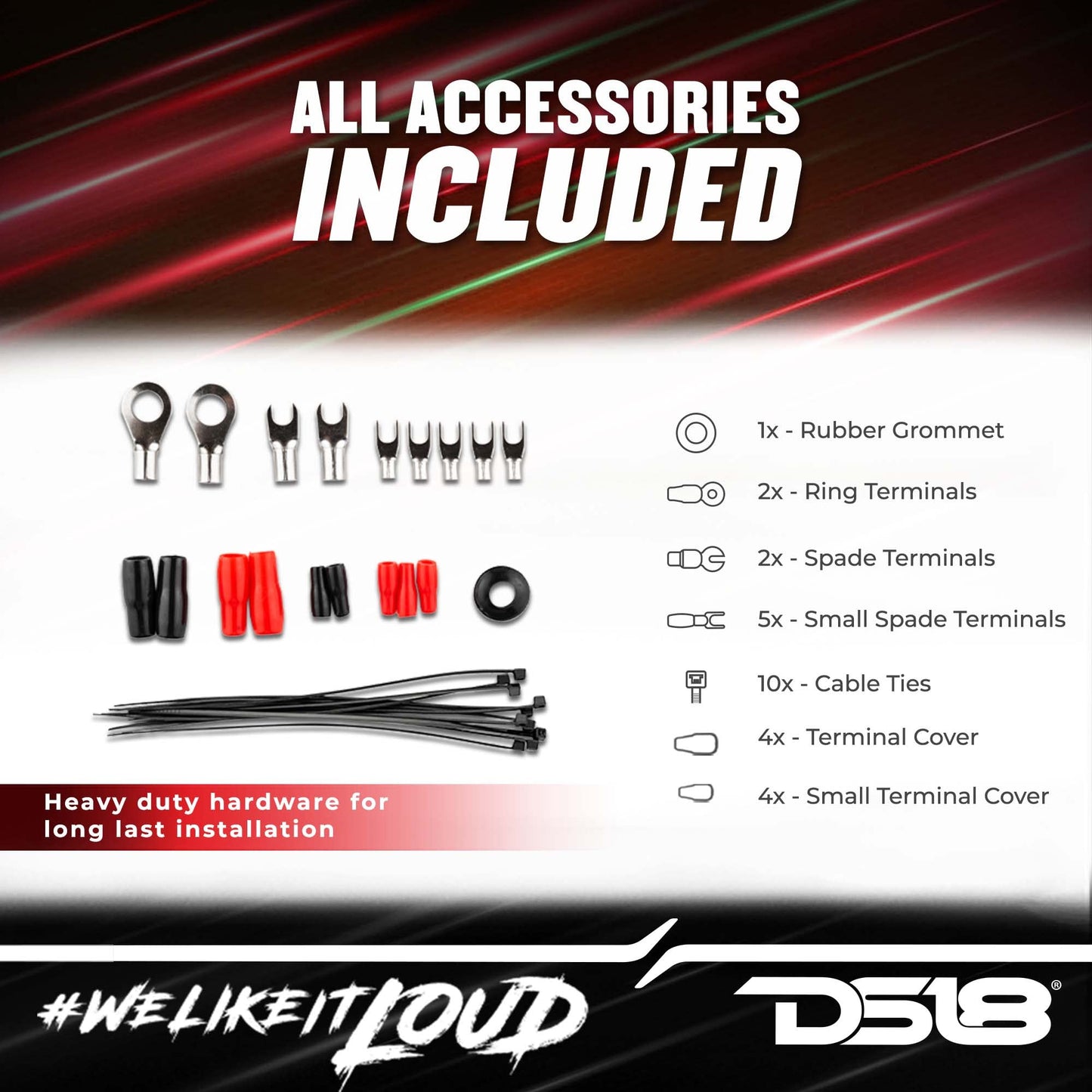 DS18 AMPKIT4 4 Gauge Amp Installation Wiring Kit - Amplifier Installation Kit 4 GA - A Car Amplifier Wiring Kit Simplifies Wire Connections and Delivers Power to Your Radio, Subwoofers, and Speakers