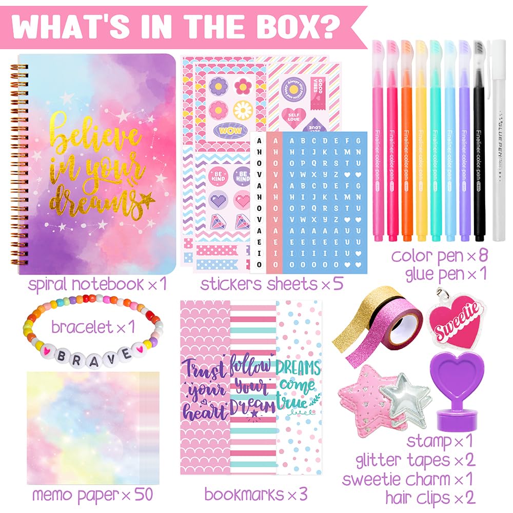 DIY Journal Kit for Girls - 48 pcs DIY Journal Set for Tween & Teen Girls, Stationery Set, Scrapbook & Diary Supplies Set, Journaling Art Crafts Kit, Ideal Gifts for 8 9 10 11 12 13 14 Year Old Girl