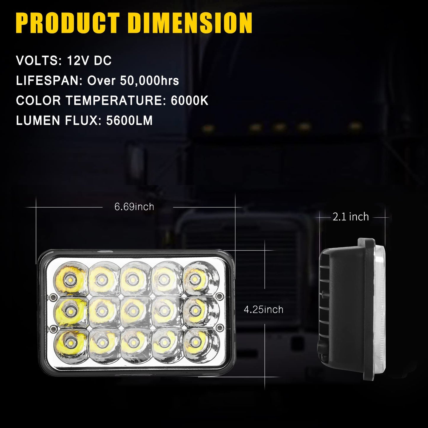 BESTZHEYU 4PCS 4x6 Headlight Compatible for Peterbil Kenworth Freightinger Probe Oldsmobile Cutlass Express Cargo Van 1500 2500 3500 DOT LED Headlight