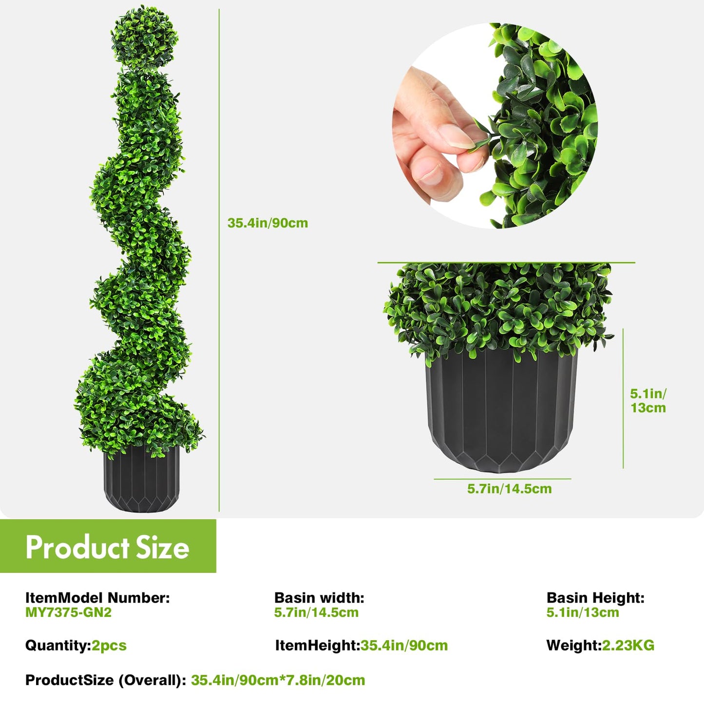 2 Pack 3FT Artificial Spiral Topiary Trees, Realistic Boxwood Trees, Evergreen PE Faux Plants with Durable Pot, Outdoor & Indoor Year-Round Garden, Patio, Porch, Home Entryway Decor