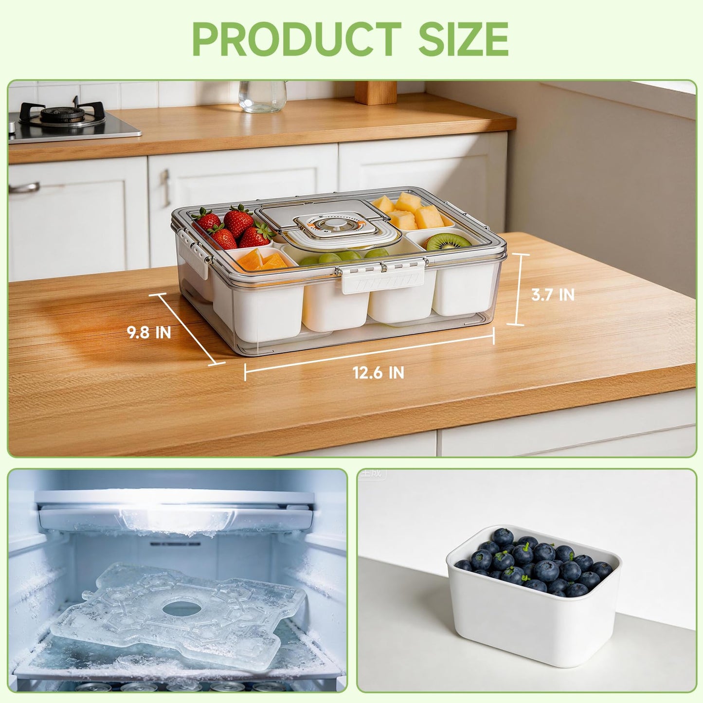 ERABAY Chilled Portable Snackle Box container, Divided Serving Tray, Beach Essentials Insulated Container with Reusable Ice Pack & Bag – Keep Food Hot or Cold On the Go for Adult