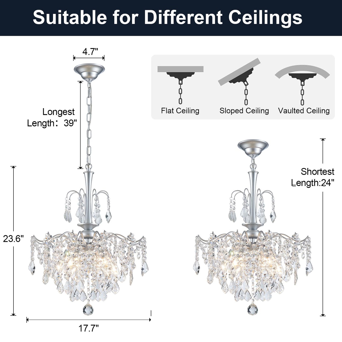 Uiimeces Modern Crystal Chandelier, Chrome Candle Chandeliers for Dining Room Lighting Fixtures Hanging, Kitchen Ceiling Hanging Pendant Light for Bedroom Living Room Kitchen Island Hallway