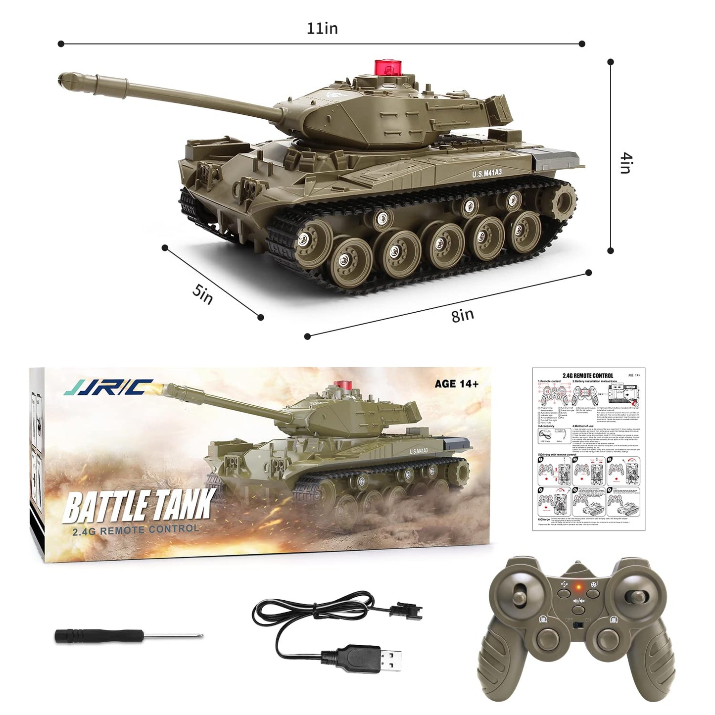 M41A3 American Army Battle Tank - Remote Control for Kids, Programmable RC With Lights & Realistic Sounds, Military All Terrain Off-Road Vehicle, Great Gift Toy for Boys