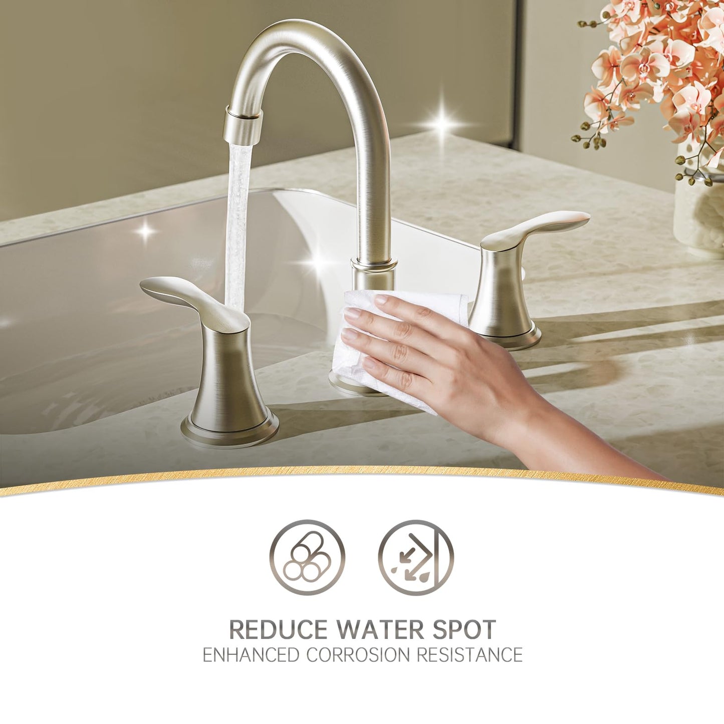 Phiestina Widespread 8 Inch 3 Holes Brushed Nickel Bathroom Faucet，Two Handles Stainless Steel Bathroom Sink Faucet with Metal Pop-Up Drain and Water Supply Lines, WFTY36-BN
