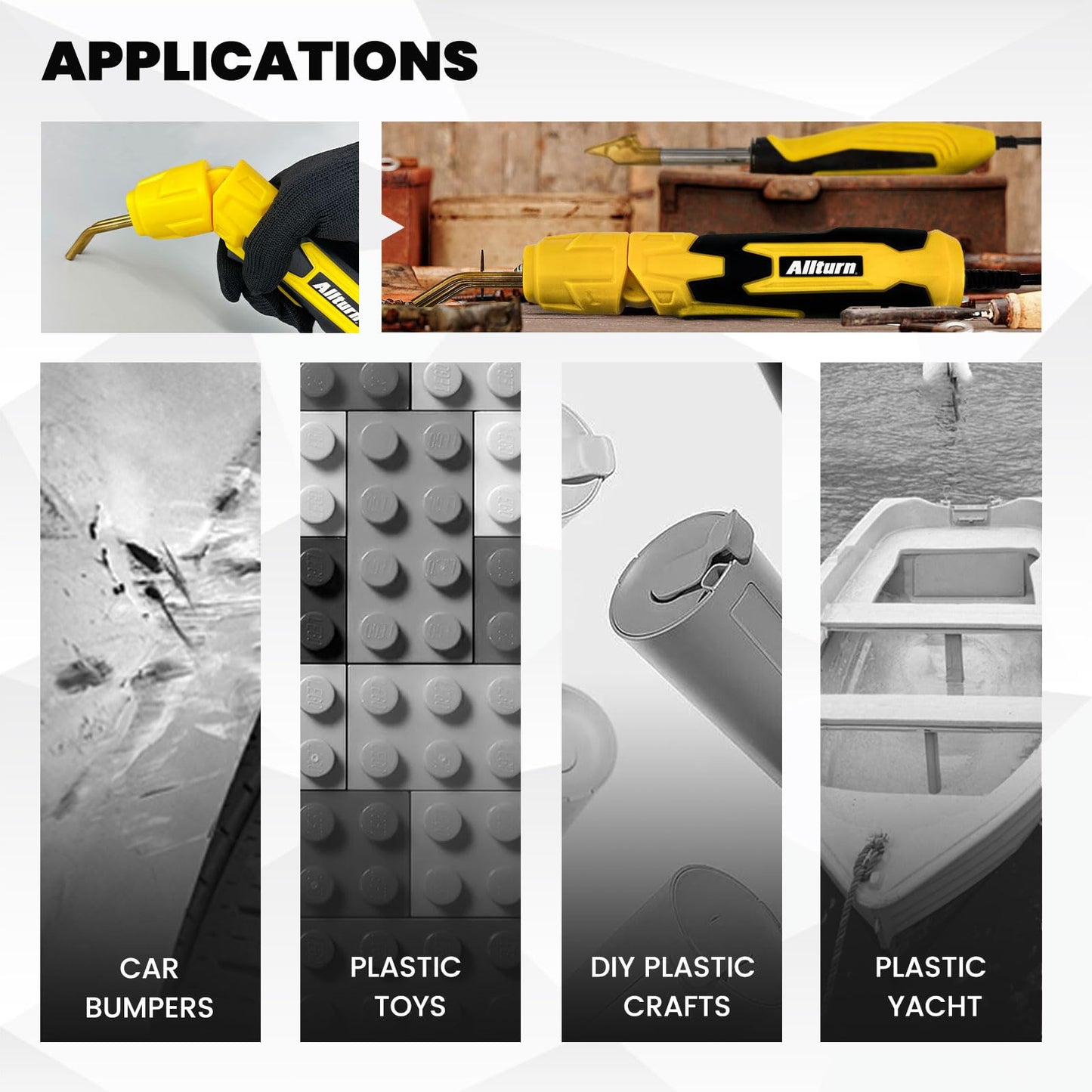 Allturn Plastic Welder 2 in 1,Plastic Welding Kit Car Bumper Repair Kit,4 Types of Plastic Welding Staples,Plastic Welding Rods Consumables Kit,YELLOW.