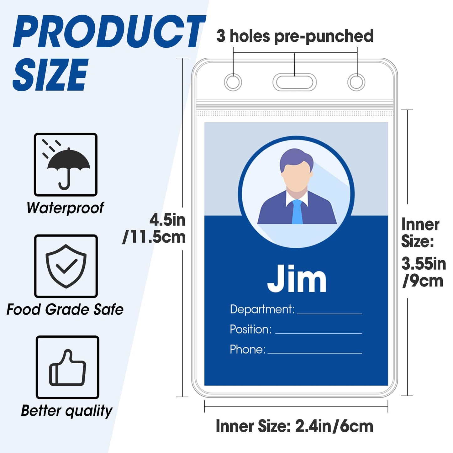 400 Pcs Vertical Badge Holders, Waterproof ID Badge Holder, Clear ID Card Holder with Resealable Zip for Proximity Cards, RFID, Credit Cards