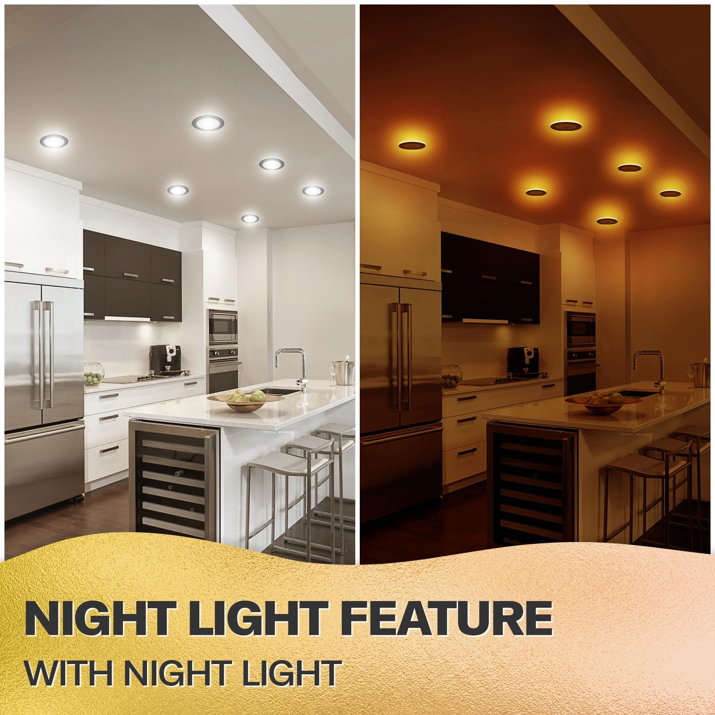 12 Pack Black Recessed Lighting 6 Inch with Night Light, 5CCT 6 Inch LED Recessed Lights 2700K-6000K Selectable, Dimmable 15W 1200LM Ultra Thin Recessed Lighting - ETL and Energy Star Certified