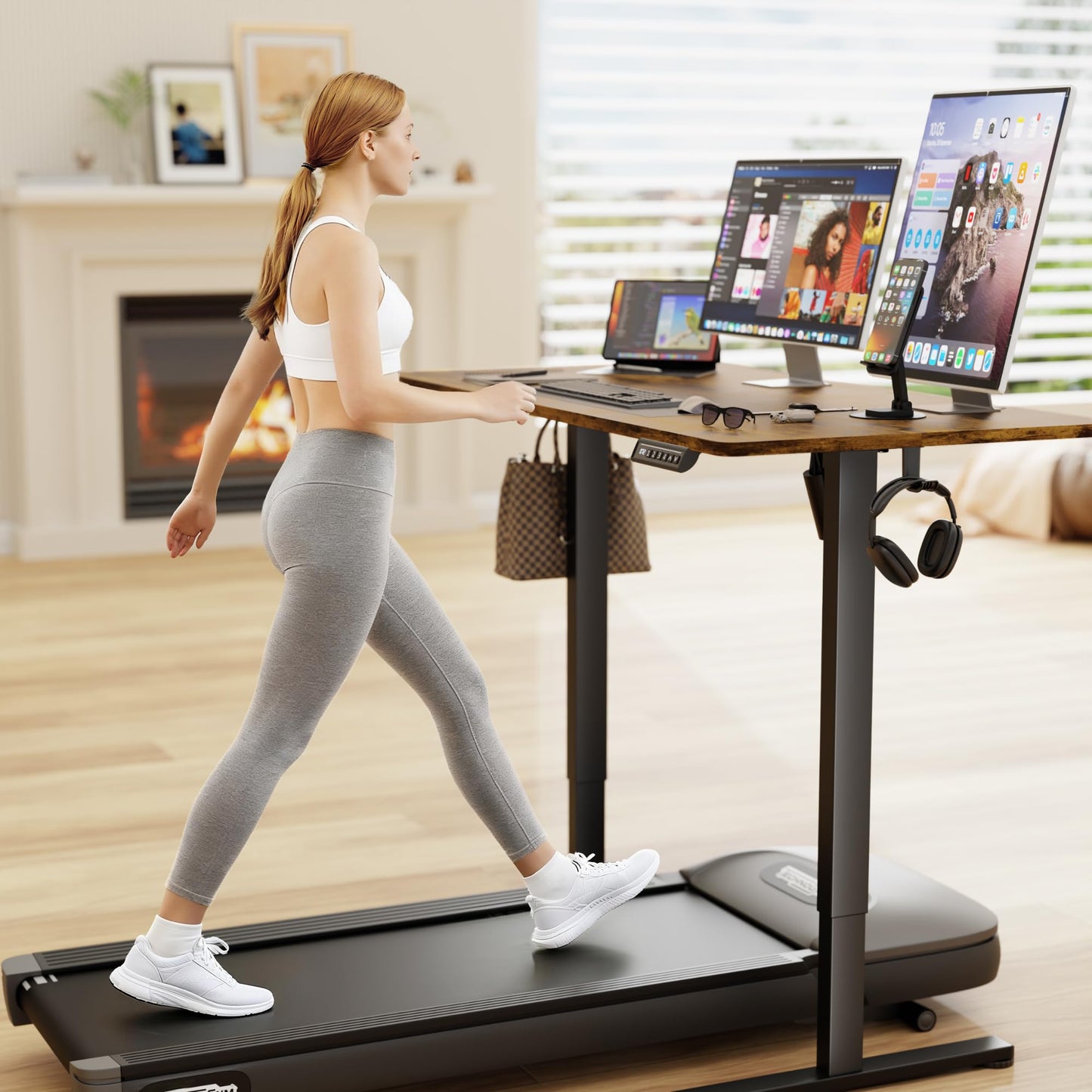 Furmax Electric Standing Desk, 45 x 24 Inches Sit Stand up Desk, Sit Stand Height Adjustable Home Office Desk with 4 Height Position Memory - with Splice Board (Rustic Brown, 45)