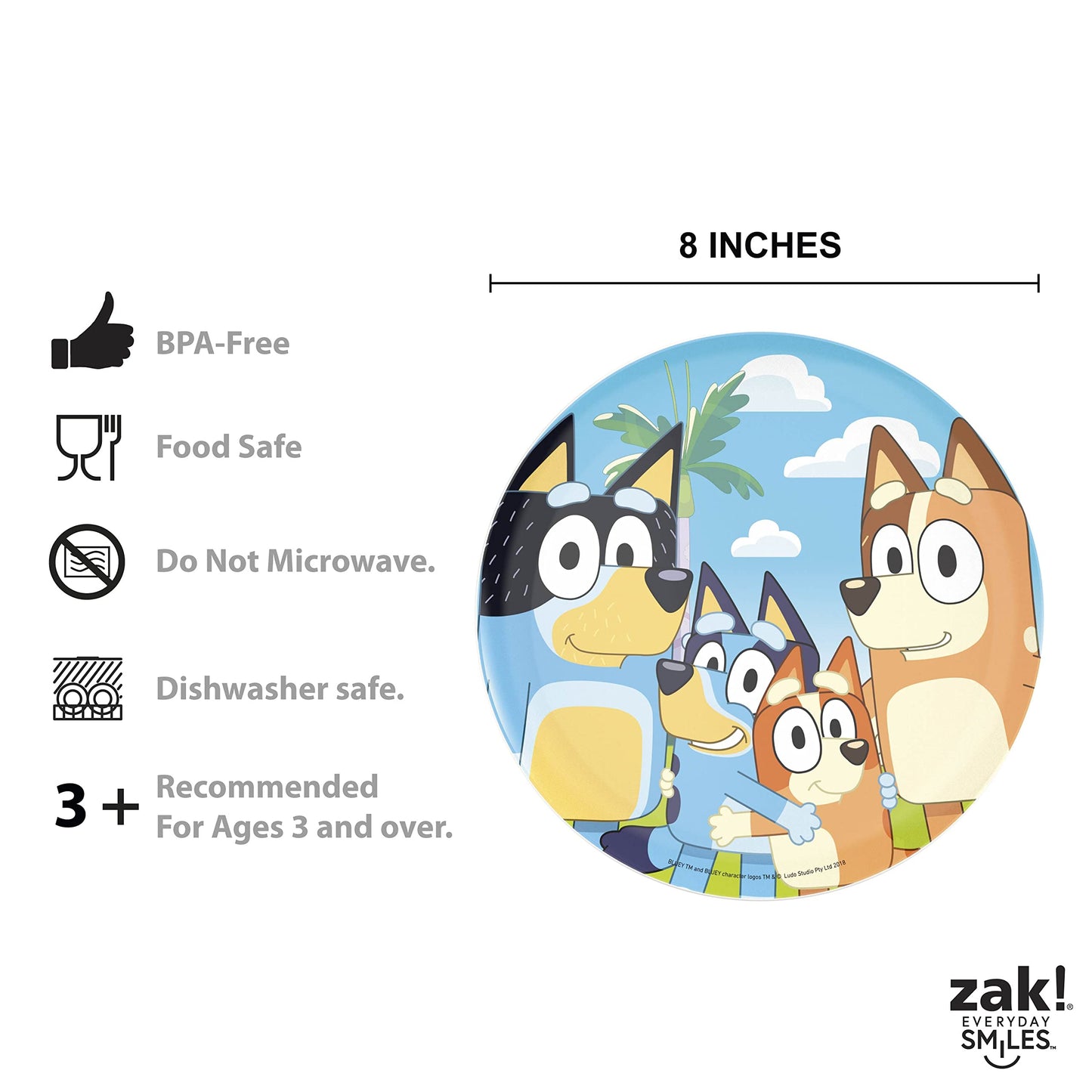 Zak Designs Bluey Kids Dinnerware Set Includes Plate, Bowl, Tumbler, Water Bottle, and Utensil Tableware, Made of Durable Material and Perfect for Kids (6 Piece Gift Set, Non-BPA)