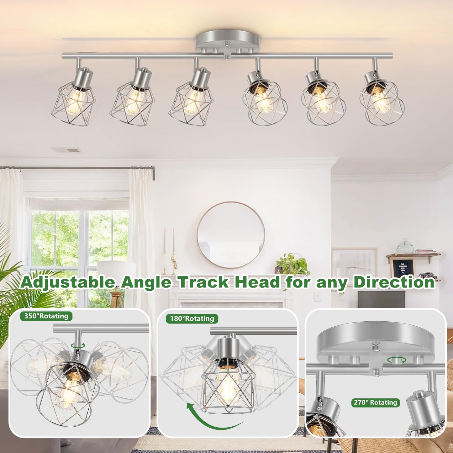Baocuz 6-Light Brushed Nickel Multi-Directional Semi Flush Mount Ceiling Light, Kitchen Light Fixtures Ceiling Mount, Modern Metal Cage Close to Ceiling Lamp for Dining Room Hallway Entryway