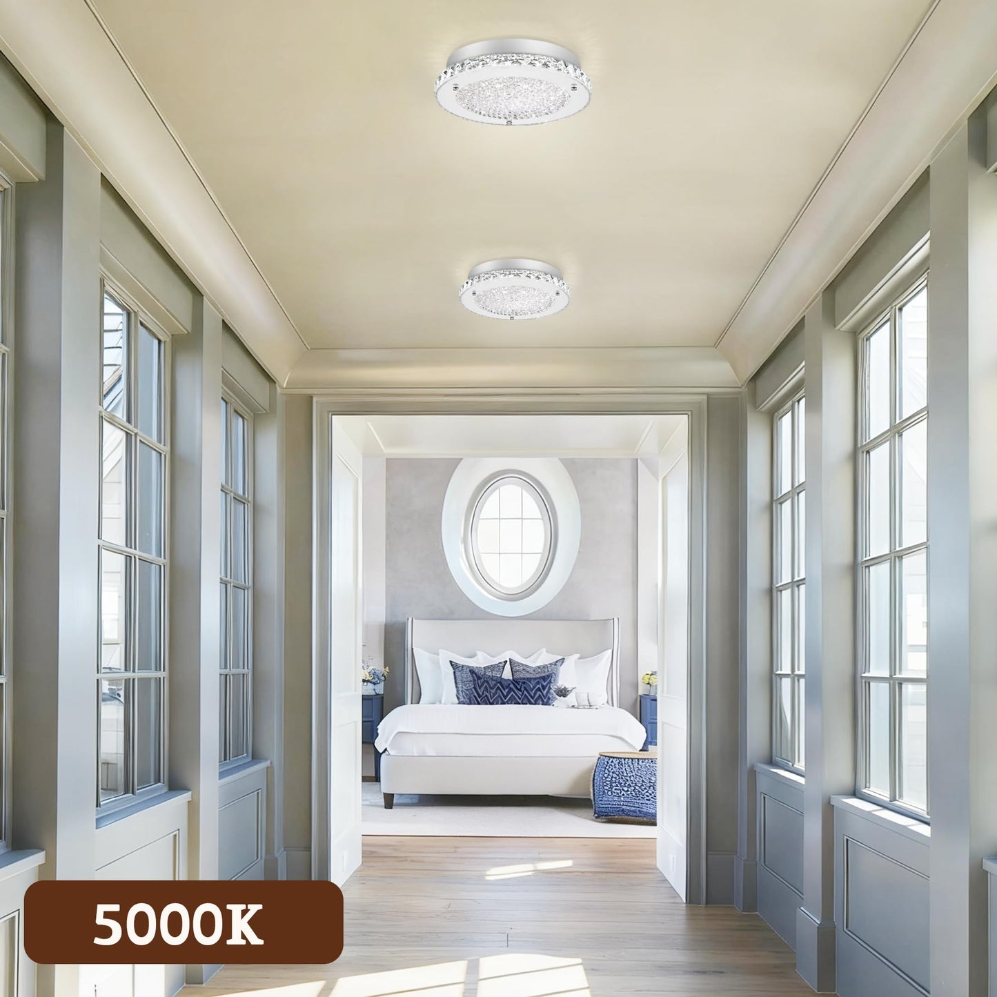 DHK wot Crystal Flush Mount Ceiling Light 3000/4000/5000K Modern Crystal Light Fixtures Ceiling Mount for Bathroom Hallway Porch Laundry Room Cloakroom 11", LED, Dimmable