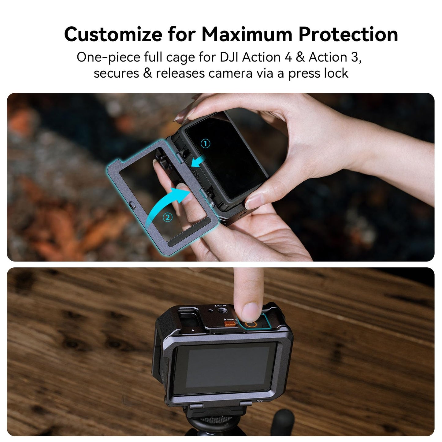 SMALLRIG Action 4 Action 3 Camera Cage for DJI, Protective Cage Compatible for DJI Mic, Protective Frame for DJI Osmo Action 4 Action 3-4119B