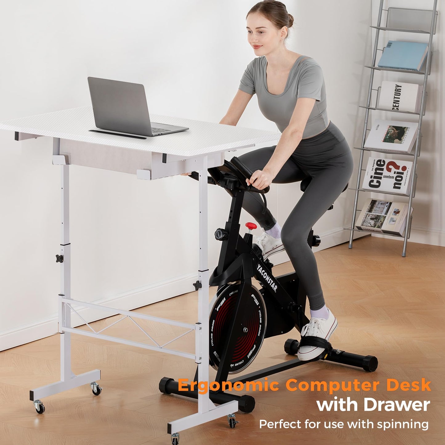 GTPLAYER Small Standing Desk Adjustable Height Small Computer Desk Mobile Portable Rolling Laptop Table with Wheels 32" Computer Workstation Sit Stand Desks Portable Standing Table Treadmill desks