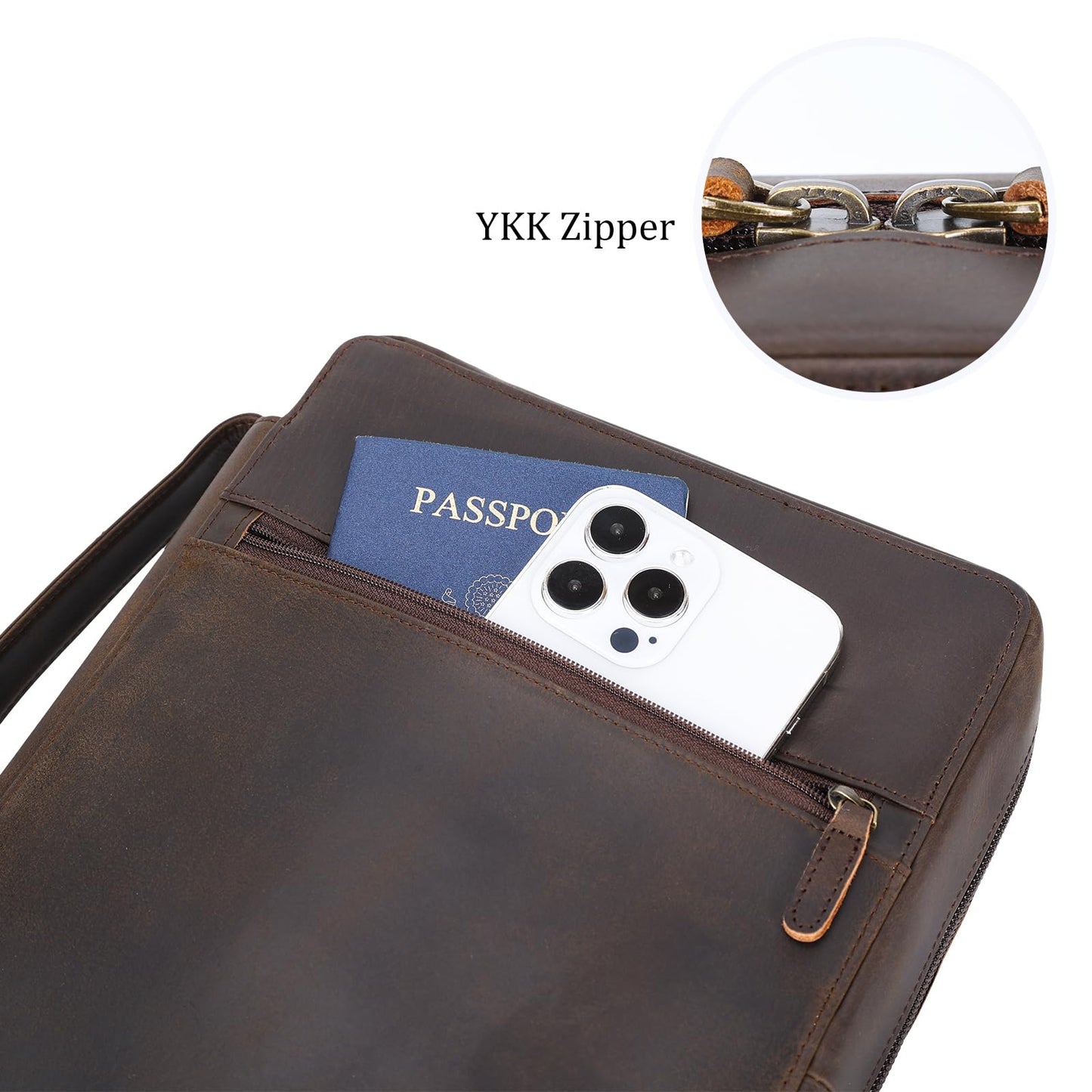 Polare Full Grain Leather Bible Cover Church Bag Bible Protective Book Holder Carrying Case Folder Organizer Portfolio, Dark Brown