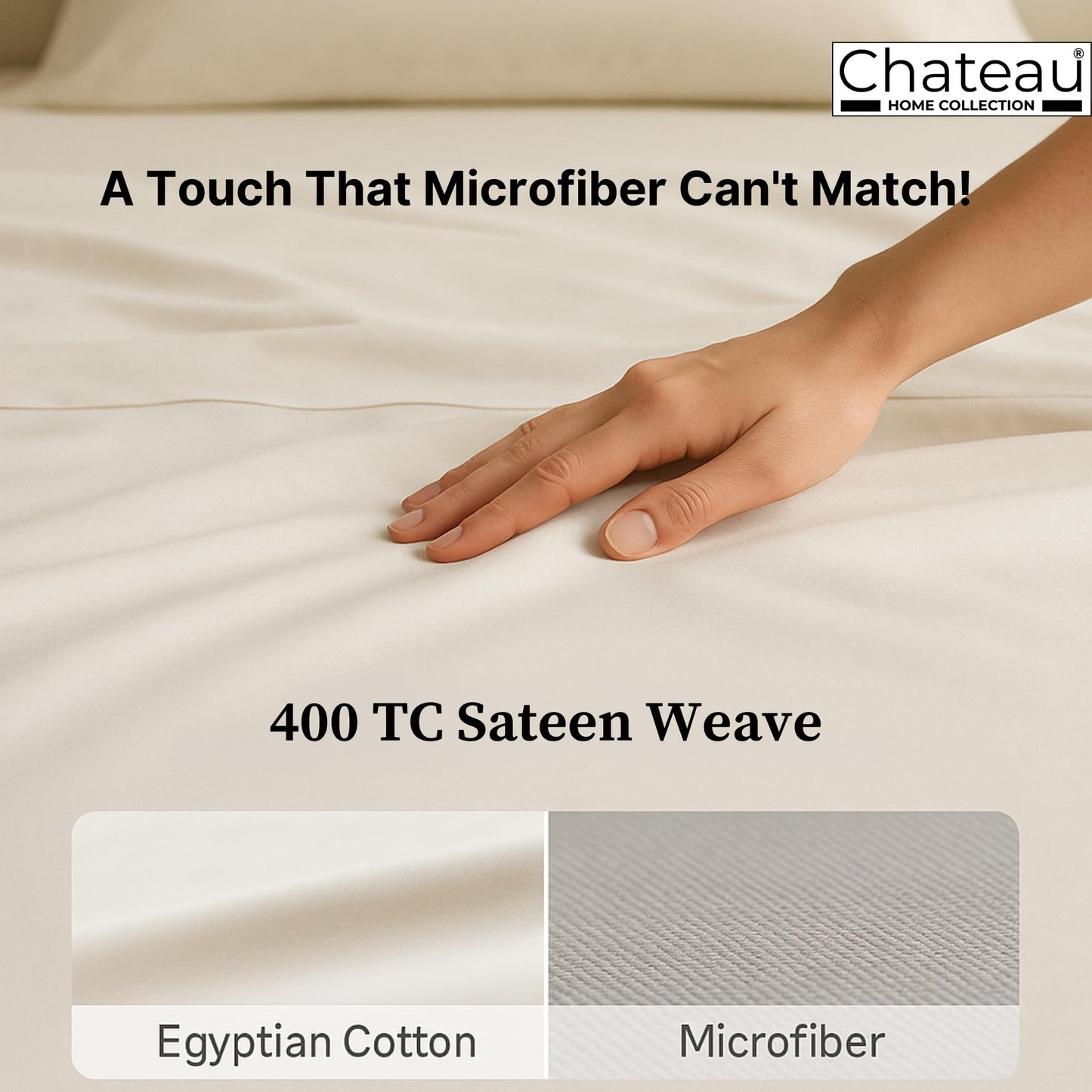 CHATEAU HOME COLLECTION Egyptian Cotton Sheets Queen Size Bed Set, 400 Thread Count Queen Sheet Set, Luxury Sateen Weave Bed Sheets with 15" Deep Pocket, Soft & Naturally Cooling White Bedding