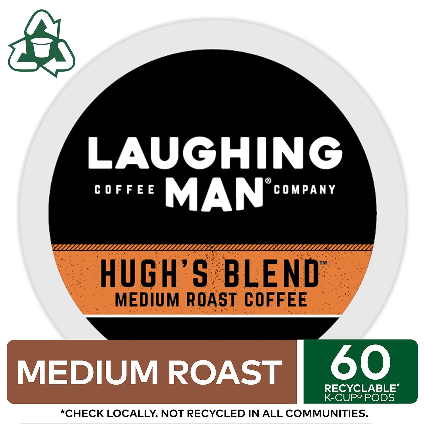 Laughing Man Hugh's Blend Keurig Single-Serve K-Cup Pods, Medium Roast Coffee, 60 Count (6 Packs of 10)