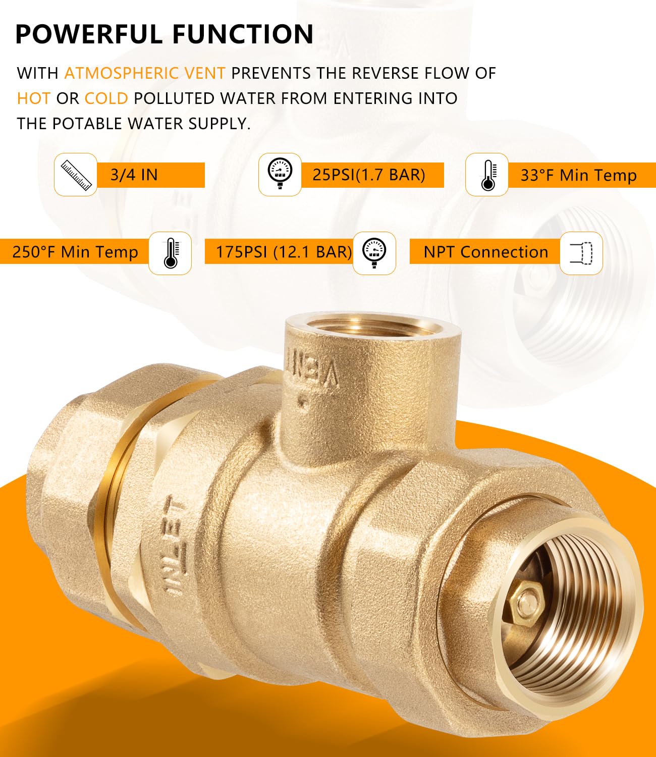 9D-M2 Backflow Preventer Dual Check Valve with Intermediate Atmospheric Vent, 3/4 Inch, Female Union Inlet and Outlet Connections Replacement for Watts 9D-M2 Backflow Preventer Dual Check Valve