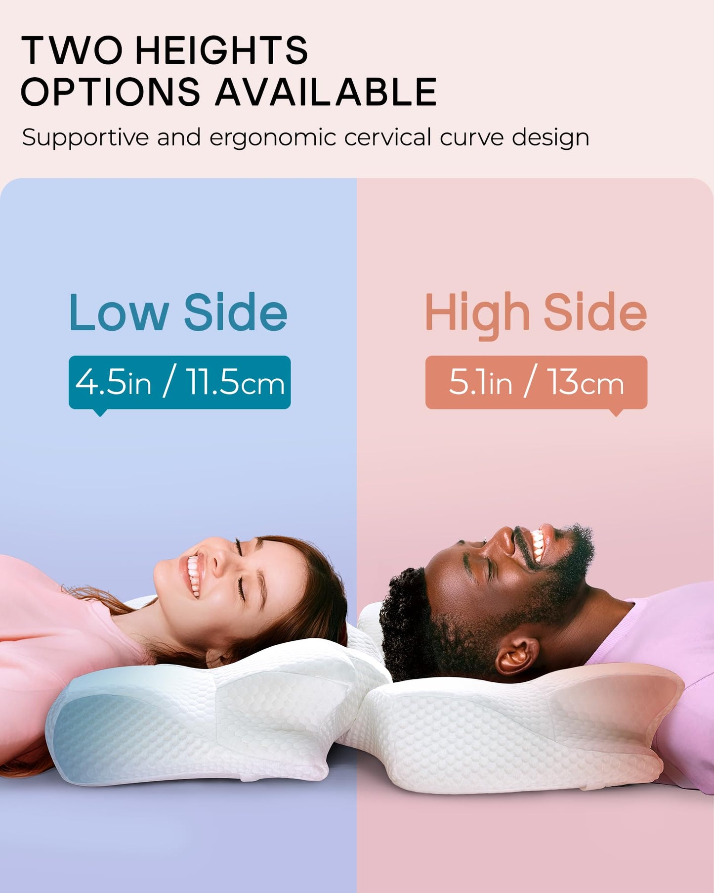 Elviros Cervical Memory Foam Pillows for Neck and Shoulder Pain, Neck Pillow for Sleeping, Side Sleeper Pillows for Adults, Ergonomic Orthopedic Sleeping for Back and Stomach Sleepers (Medium Firm)