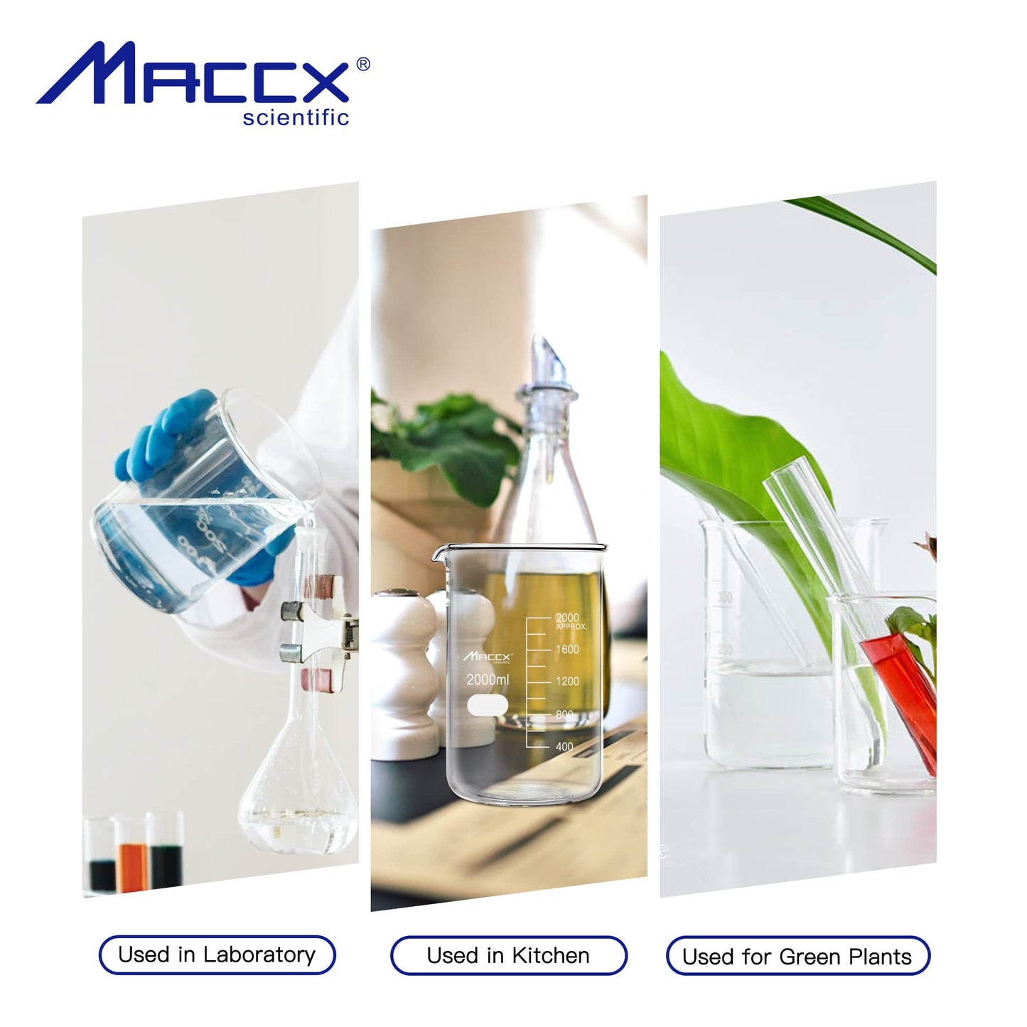 Maccx 170oz(5000ml) Sturdy Glass Beaker, Heavy-Duty 5L Lab Beakers，3.3 Borosilicate Low Form with Printed Graduation, BKL5K0-001