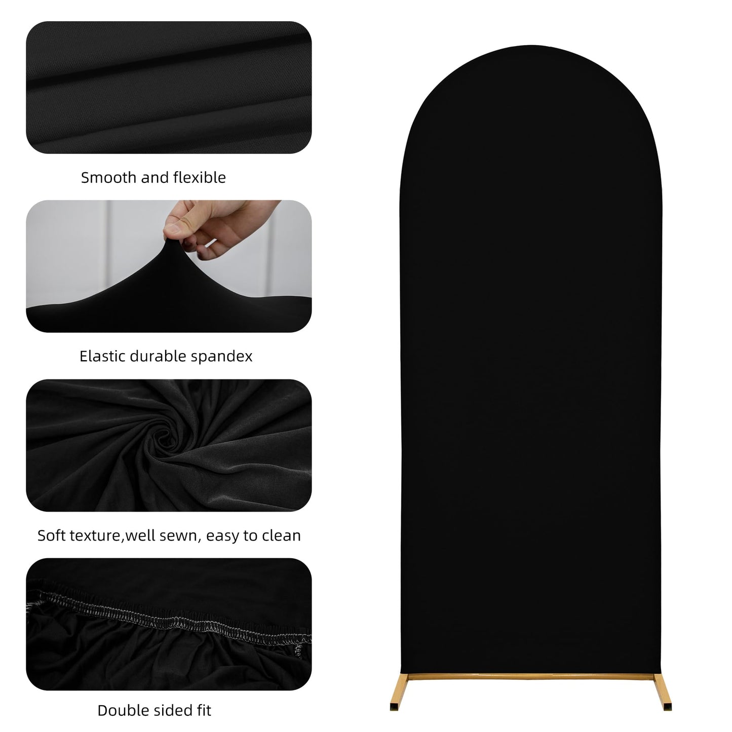 Wedding Arch Cover Spandex Arch Backdrop Cover (7.2FT,6.6FT,6FT) Set of 3 Arch Backdrop Cover Arch Stand Cover Arch Covers Stretchy Backdrop for Wedding Birthday Party Decoration Baby Shower (Black)