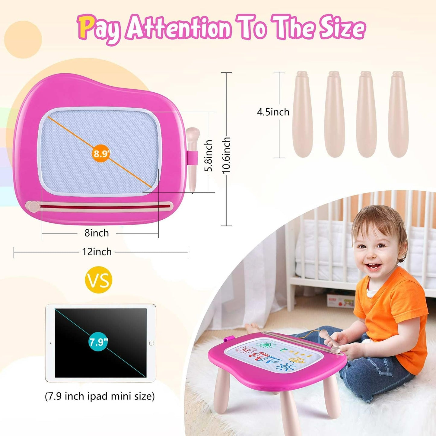 Smasiagon Toddler Toys Age 1-2 Year Old Boys Girls, Magnetic Drawing Pad Doodle Board Educational Learning Toys for 1 2 3 Year Old Boys Girls Gifts Birthday Christmas Gifts (Pink)